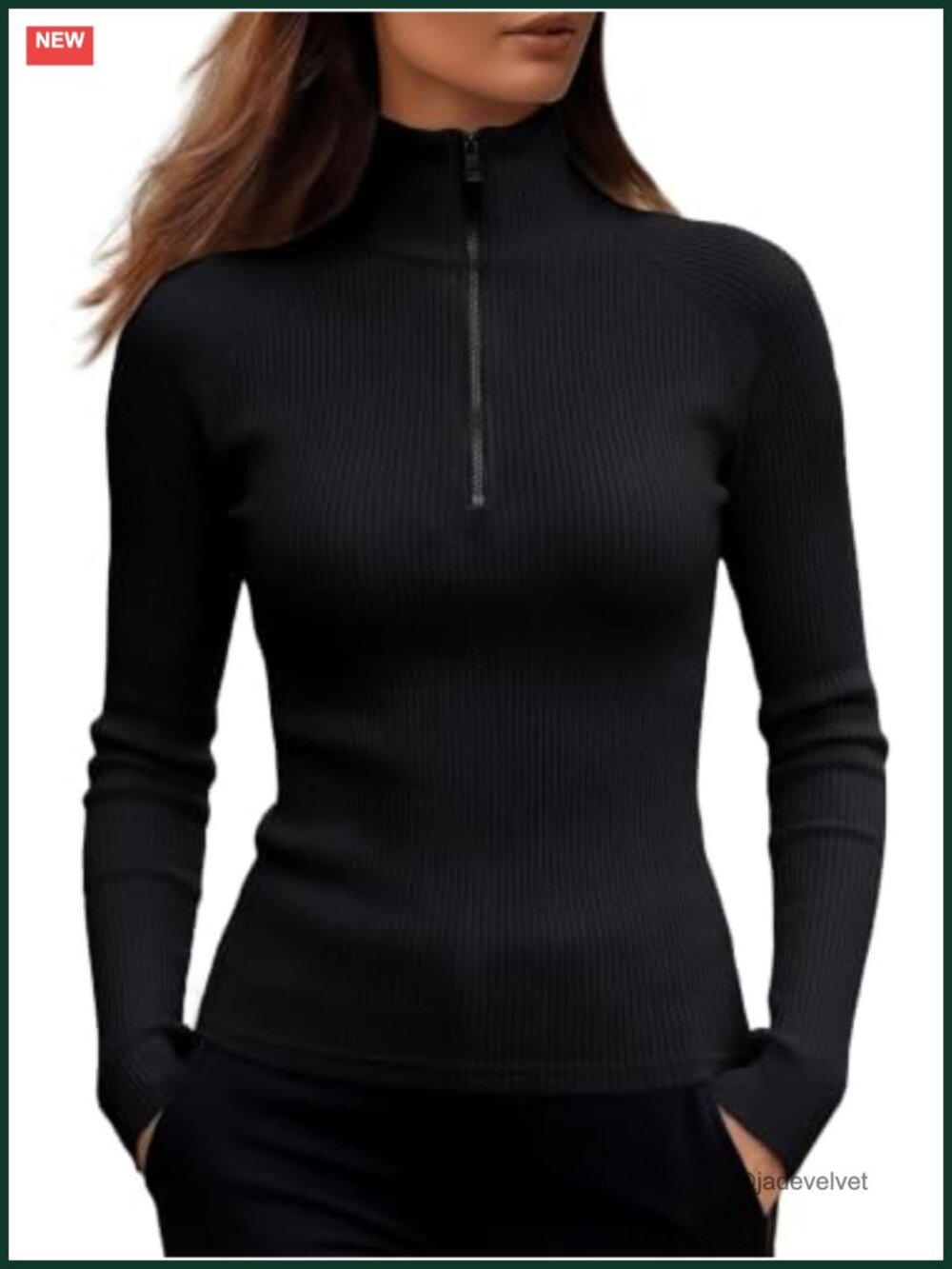 Long Sleeve Ribbed Knit Quarter Zip Sweater Top Slim Fit V-Neck